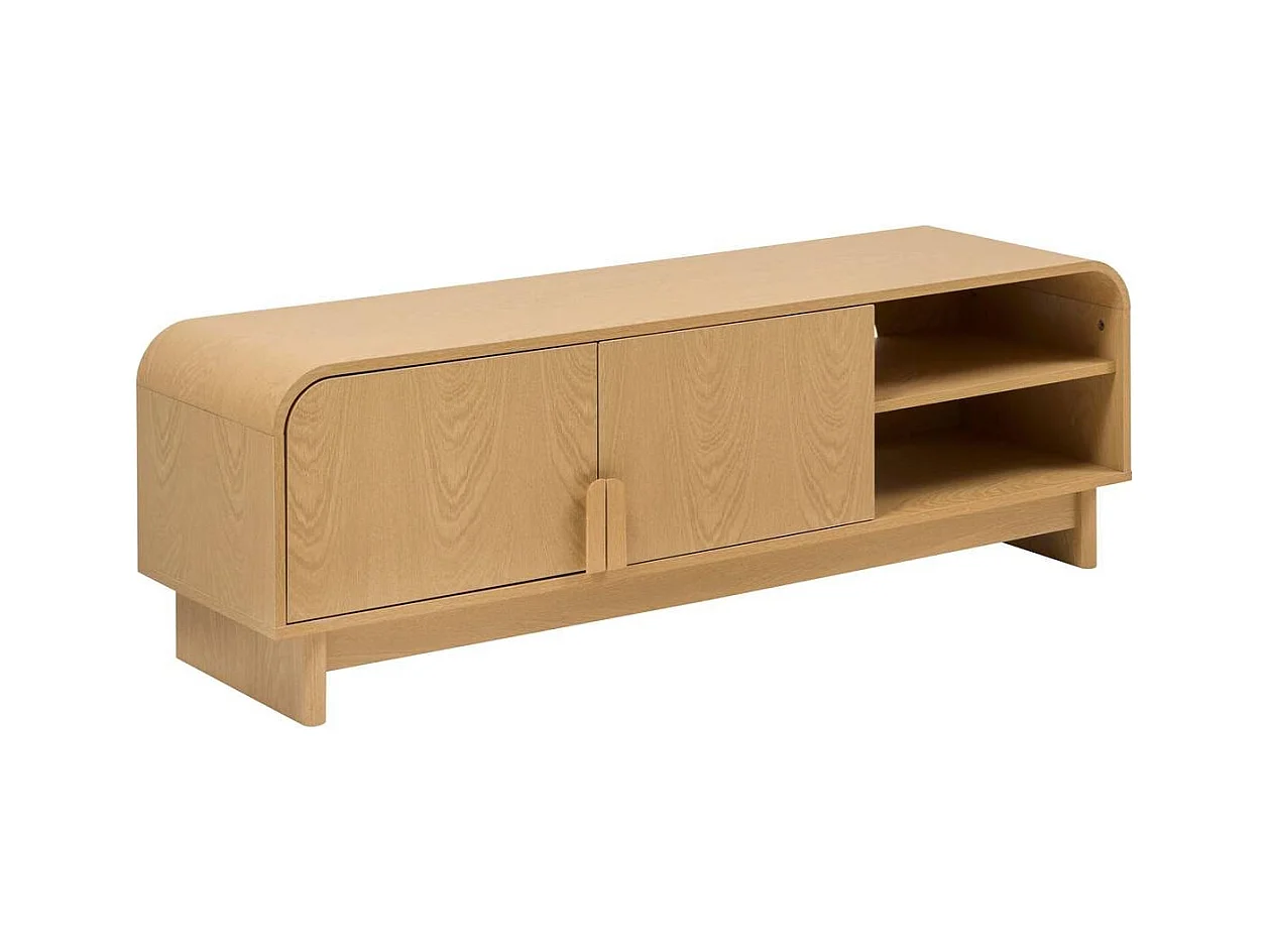 Meuble TV de 2 portes et 1 étagère coloris Beige - longueur 140 x Profondeur 40 x Hauteur 45 cm