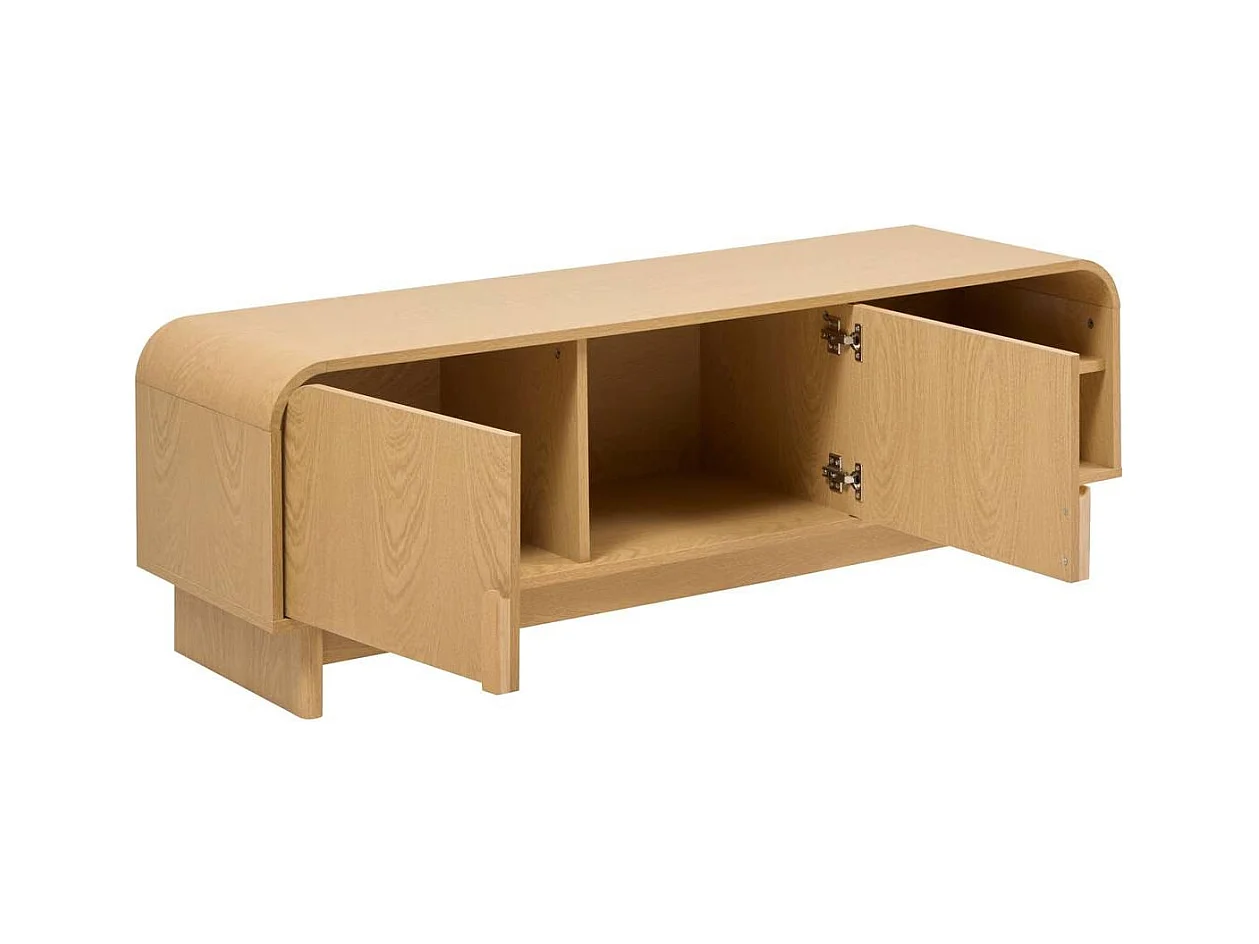 Meuble TV de 2 portes et 1 étagère coloris Beige - longueur 140 x Profondeur 40 x Hauteur 45 cm