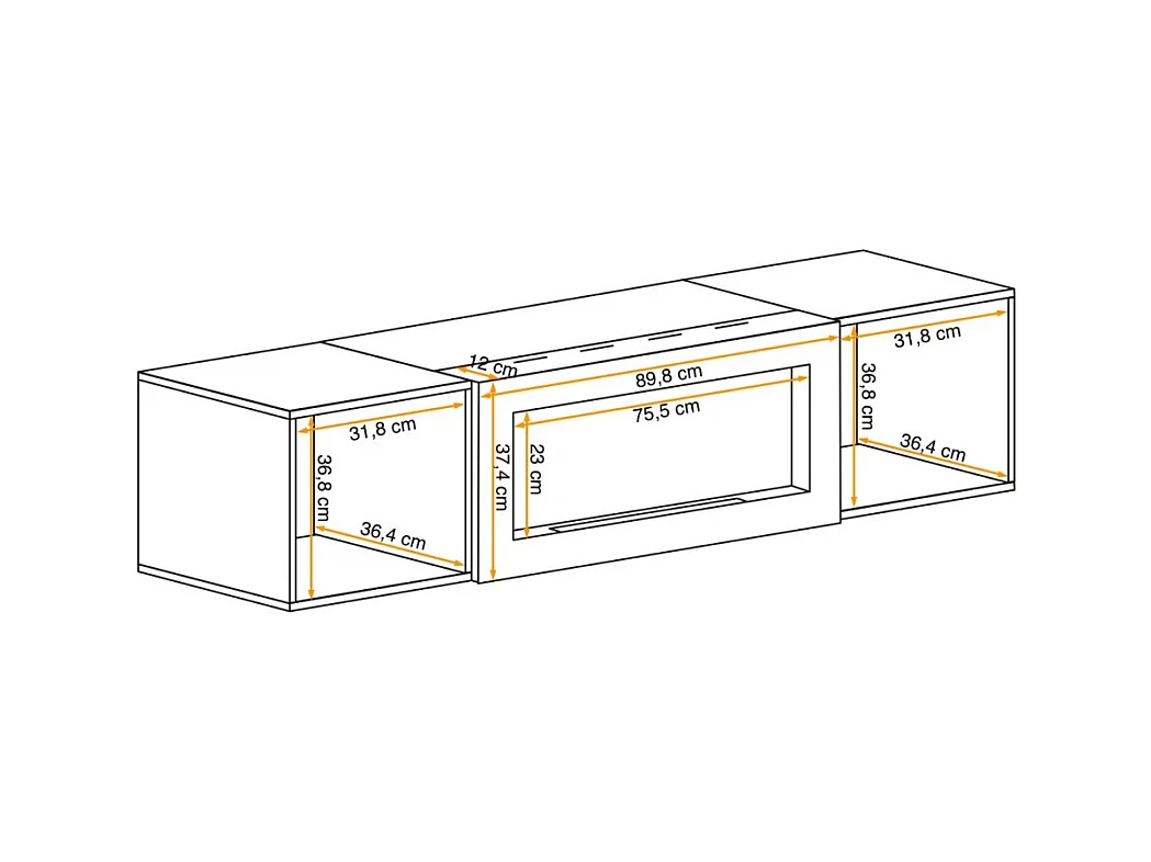Meuble TV FLY avec cheminée bio-éthanol intégrée – Noir et blanc – Design moderne