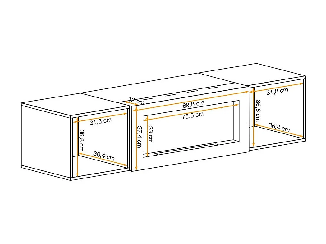 Meuble TV FLY avec cheminée bio-éthanol intégrée – Noir et blanc – Design moderne