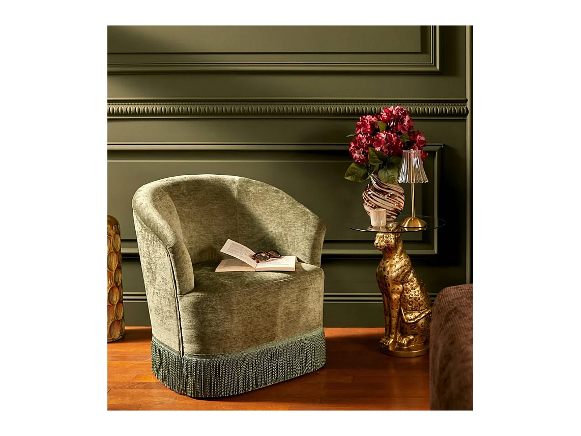 Fauteuil revêtu de tissu effet velours - Longueur 67,5 x Profondeur 60 x Hauteur 71 cm