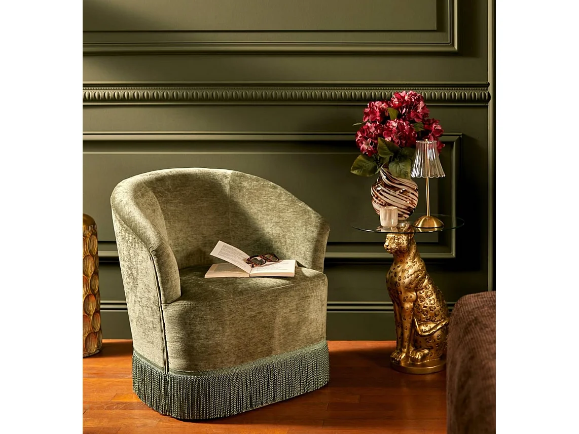 Fauteuil revêtu de tissu effet velours - Longueur 67,5 x Profondeur 60 x Hauteur 71 cm