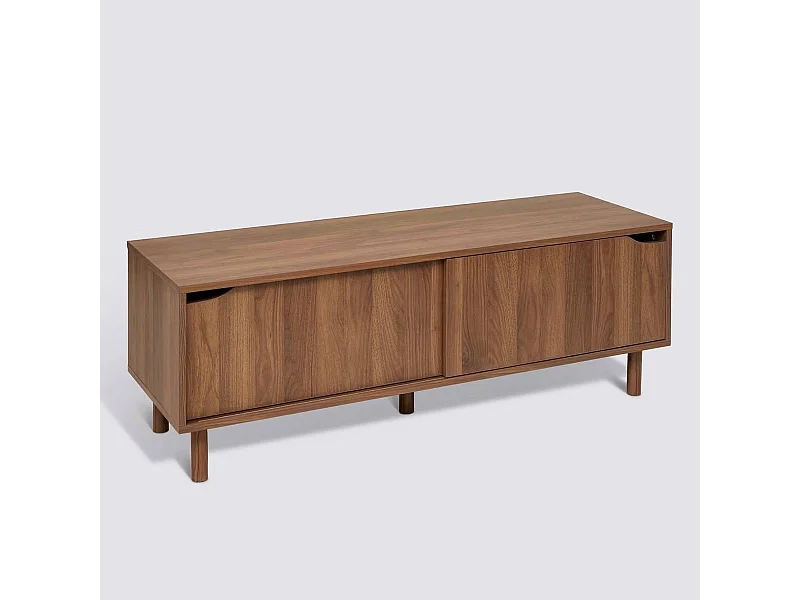 Meuble TV avec 2 portes coulissantes coloris effet bois foncé - Longueur 120 x Profondeur 40 x Hauteur 42 cm