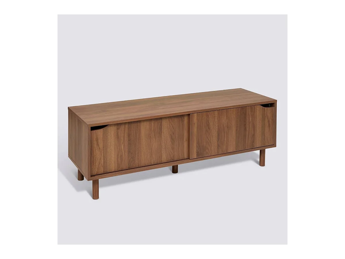 Meuble TV avec 2 portes coulissantes coloris effet bois foncé - Longueur 120 x Profondeur 40 x Hauteur 42 cm