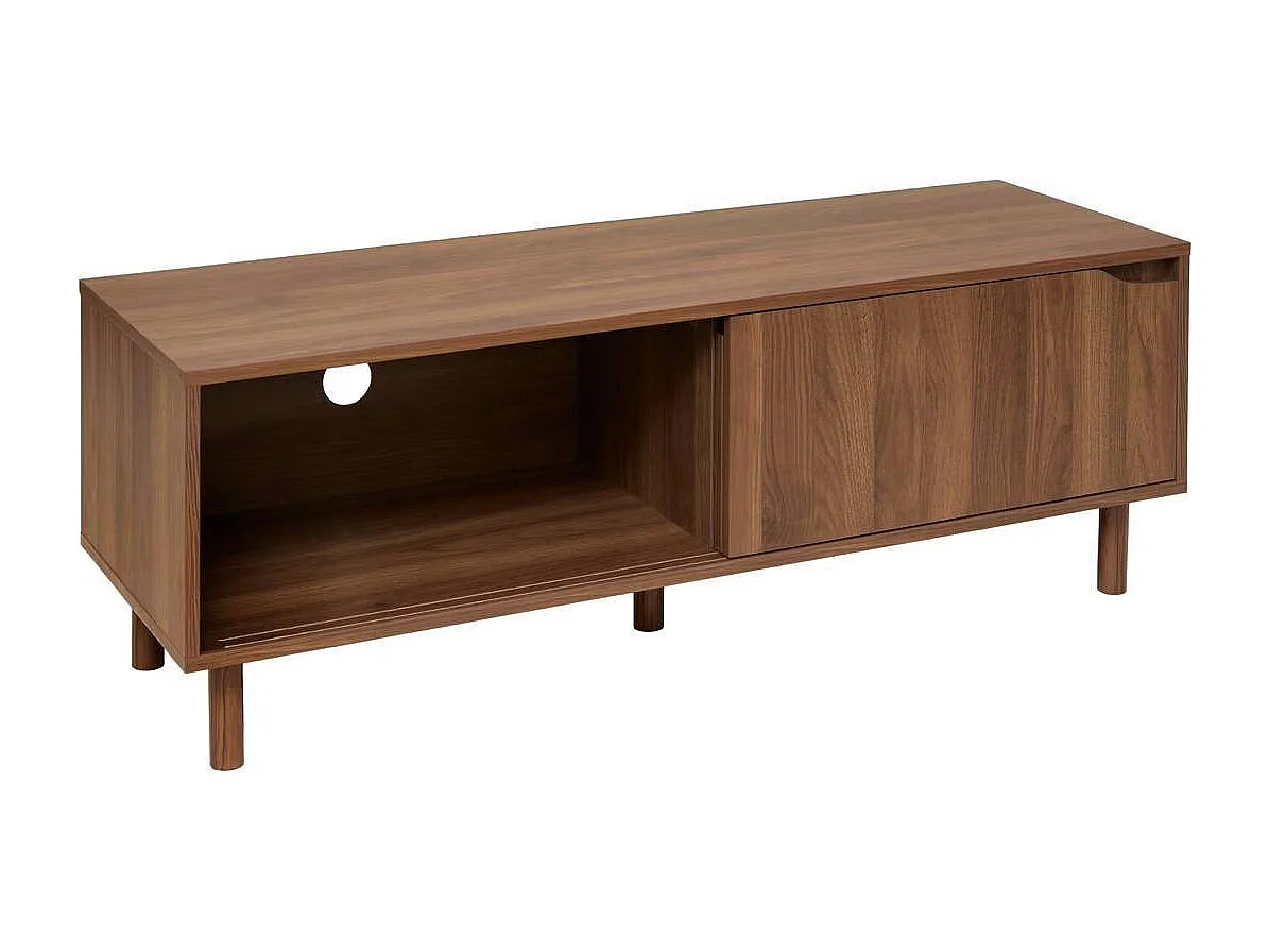 Meuble TV avec 2 portes coulissantes coloris effet bois foncé - Longueur 120 x Profondeur 40 x Hauteur 42 cm