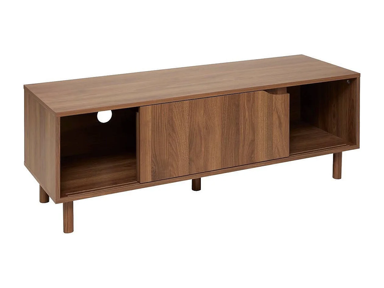 Meuble TV avec 2 portes coulissantes coloris effet bois foncé - Longueur 120 x Profondeur 40 x Hauteur 42 cm