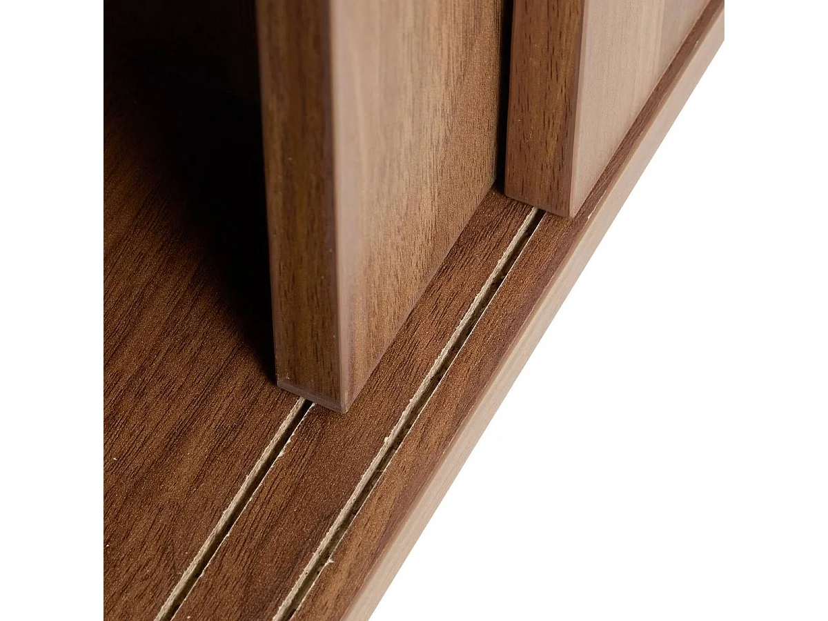 Meuble TV avec 2 portes coulissantes coloris effet bois foncé - Longueur 120 x Profondeur 40 x Hauteur 42 cm