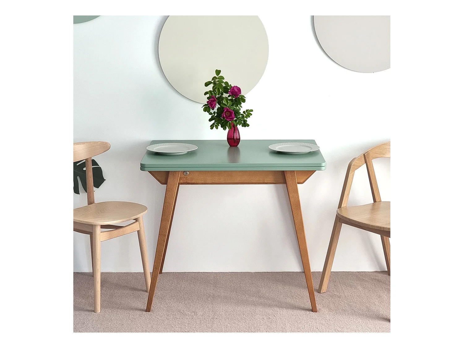 Table à manger extensible 90x65 Envelope Blanc Craie Chêne