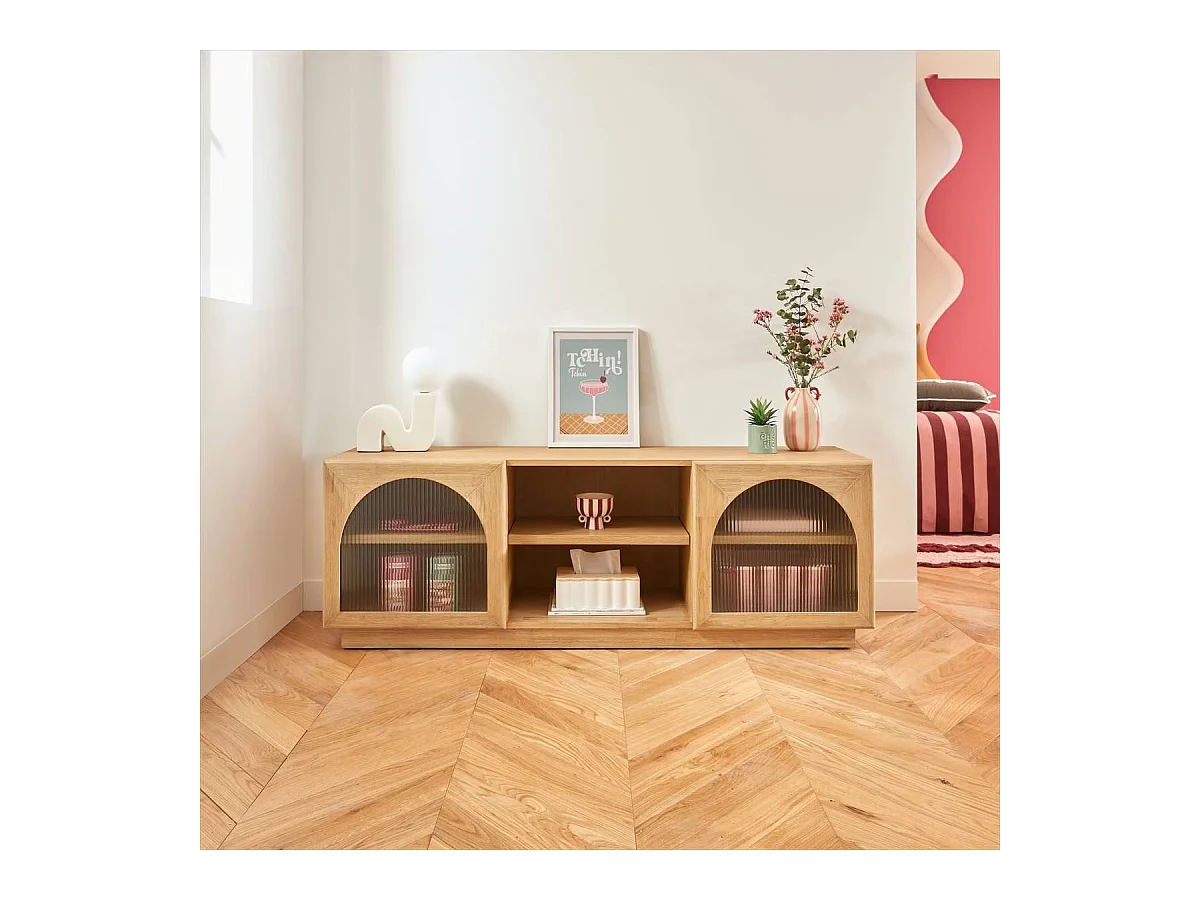 Meuble TV de 2 portes et 1 étagère - Longueur 160 x Profondeur 40 x Hauteur 55 cm