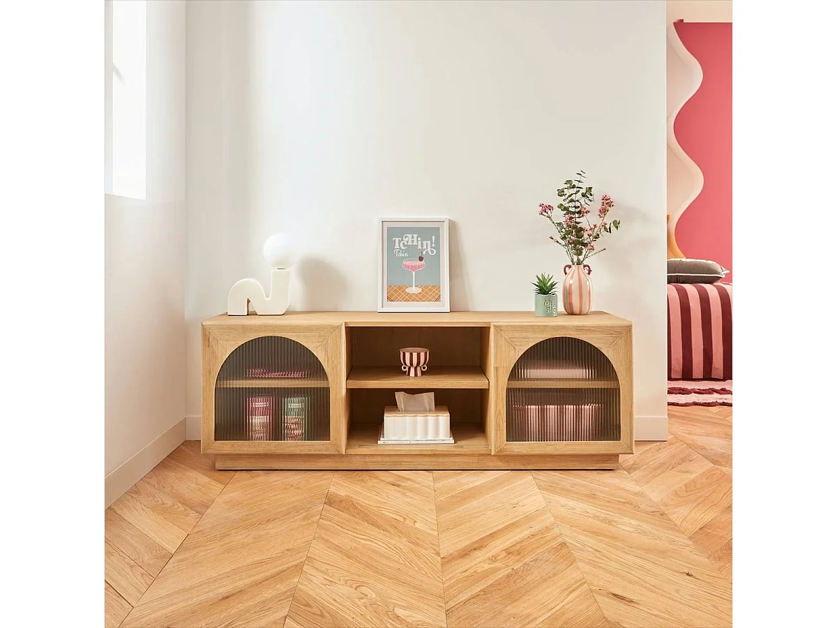 Meuble TV de 2 portes et 1 étagère - Longueur 160 x Profondeur 40 x Hauteur 55 cm