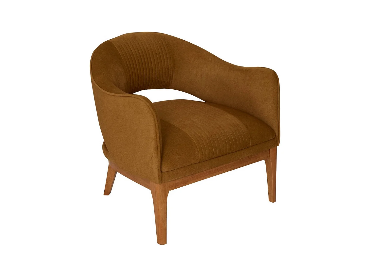 Fauteuil vintage en velours côtelé camel - Longueur 78 x Profondeur 74 x Hauteur 75,5 cm