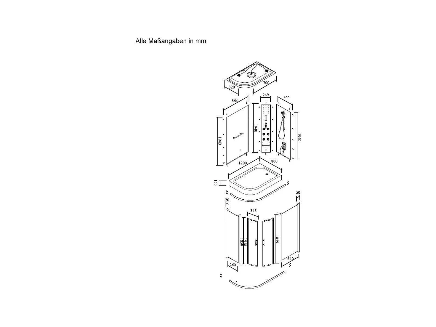Home Deluxe Douche hammam WHITE PEARL 120 x 80 cm Gauche