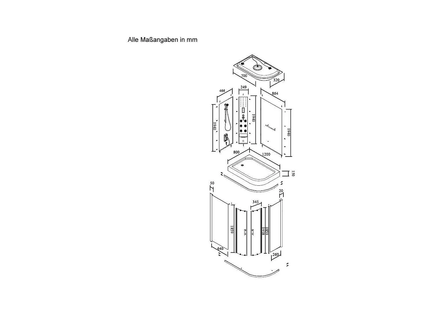 Home Deluxe Douche à vapeur BLACK PEARL 120 x 80 cm Droite