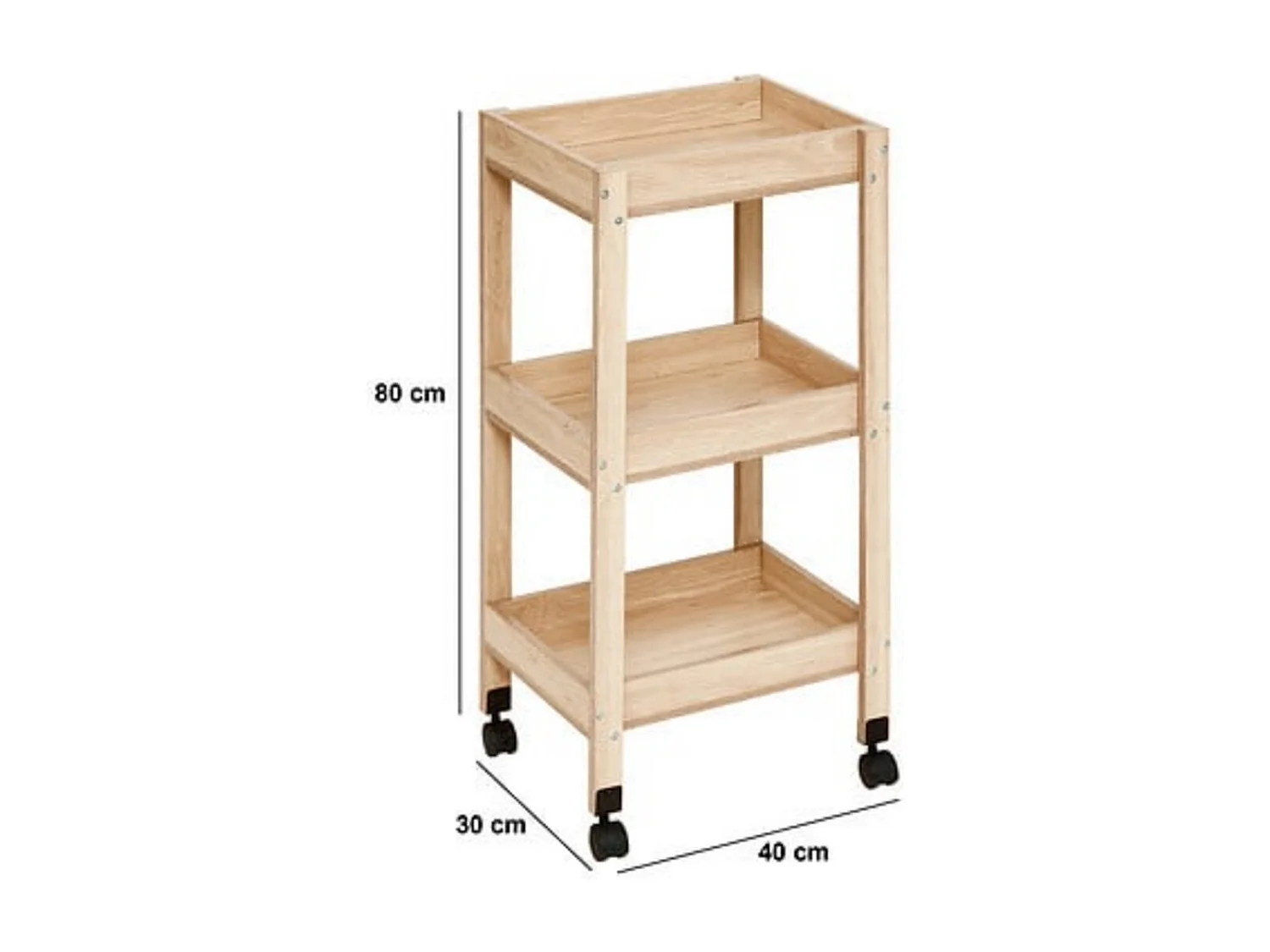 Desserte 3 niveaux coloris effet bois clair - Longueur 40 x Profondeur 30 x Hauteur 80 cm