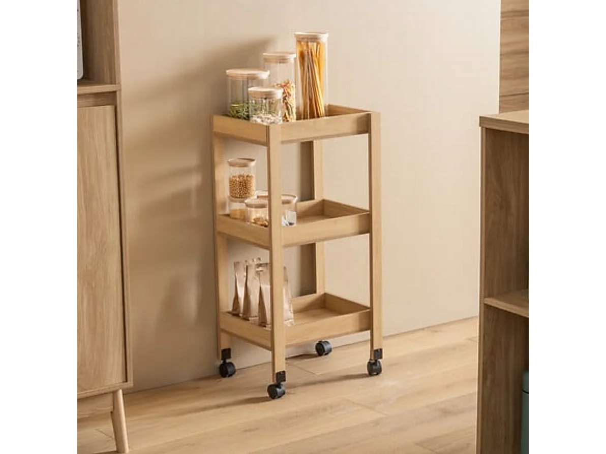 Desserte 3 niveaux coloris effet bois clair - Longueur 40 x Profondeur 30 x Hauteur 80 cm
