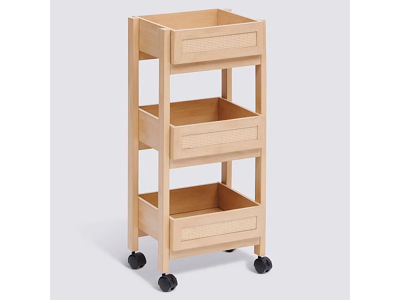 Desserte 3 niveaux coloris effet bois clair - Longueur 39,6 x largeur 30 x Hauteur 85,5 cm