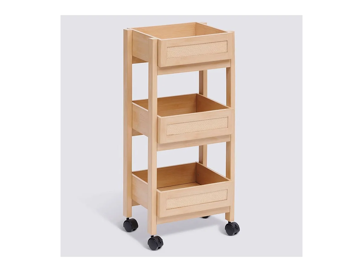 Desserte 3 niveaux coloris effet bois clair - Longueur 39,6 x largeur 30 x Hauteur 85,5 cm