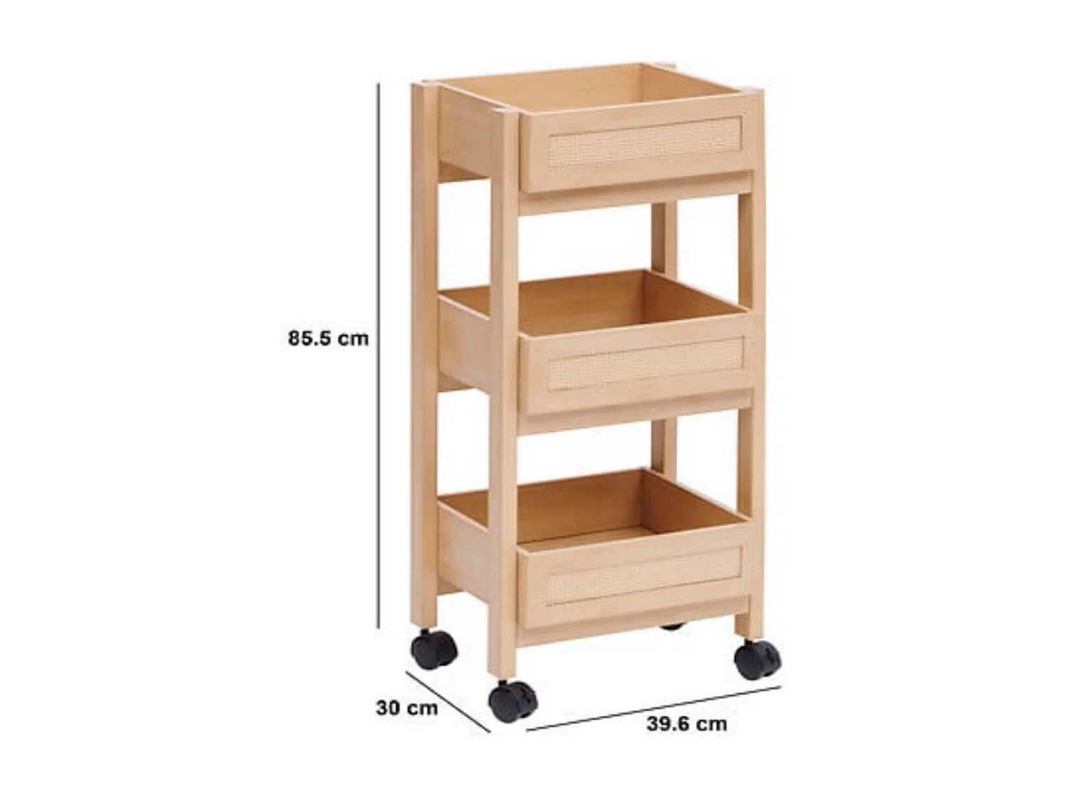 Desserte 3 niveaux coloris effet bois clair - Longueur 39,6 x largeur 30 x Hauteur 85,5 cm