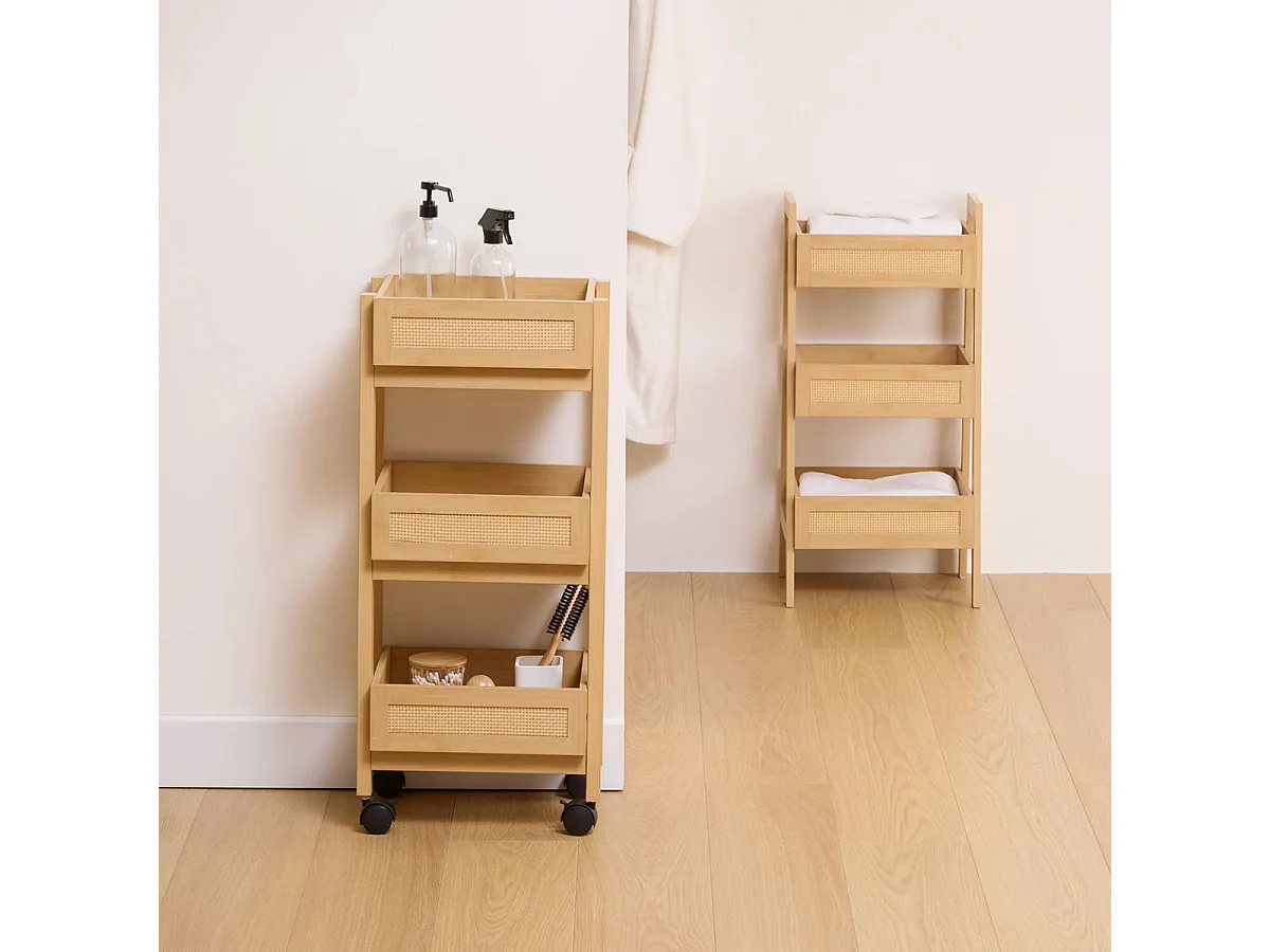 Desserte 3 niveaux coloris effet bois clair - Longueur 39,6 x largeur 30 x Hauteur 85,5 cm