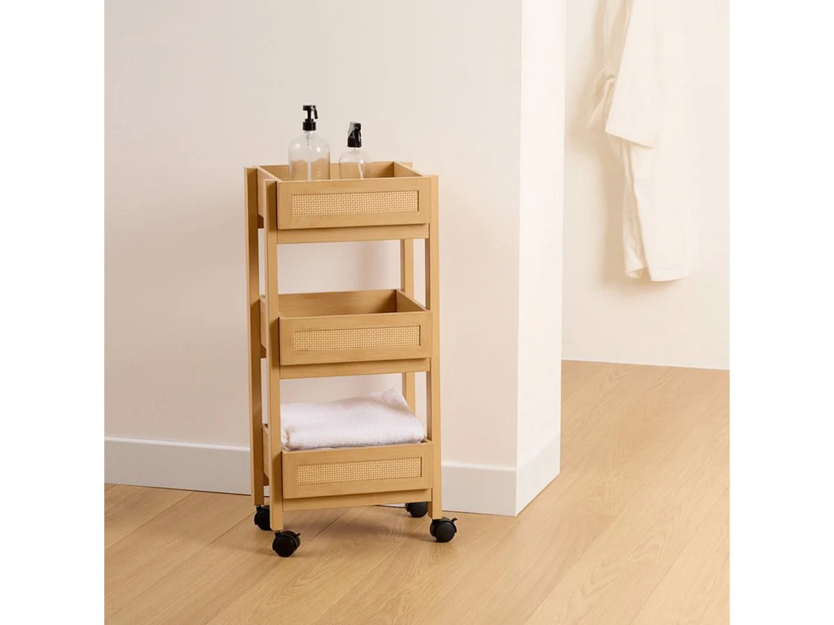 Desserte 3 niveaux coloris effet bois clair - Longueur 39,6 x largeur 30 x Hauteur 85,5 cm