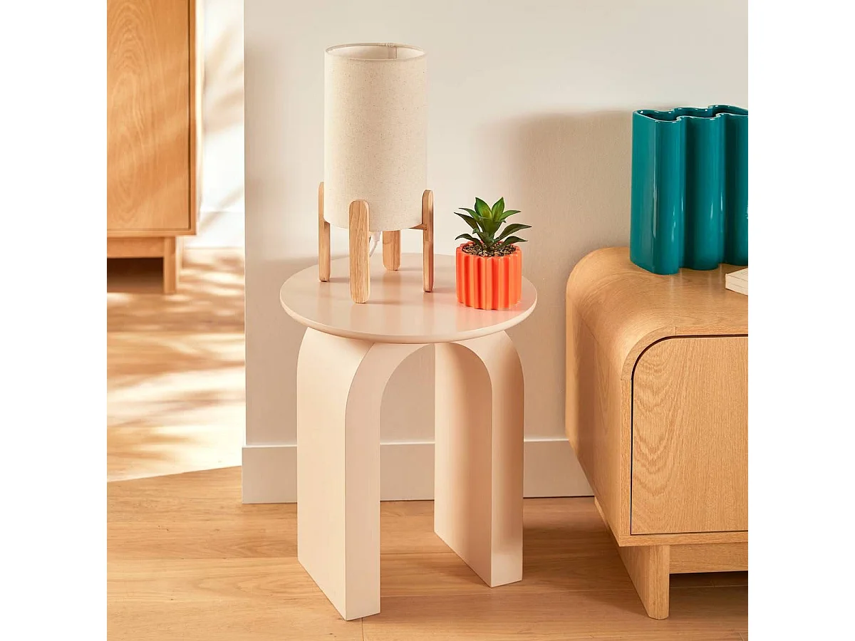 Table d'appoint, table ronde coloris beige - Diamètre 40 x Hauteur 45 cm