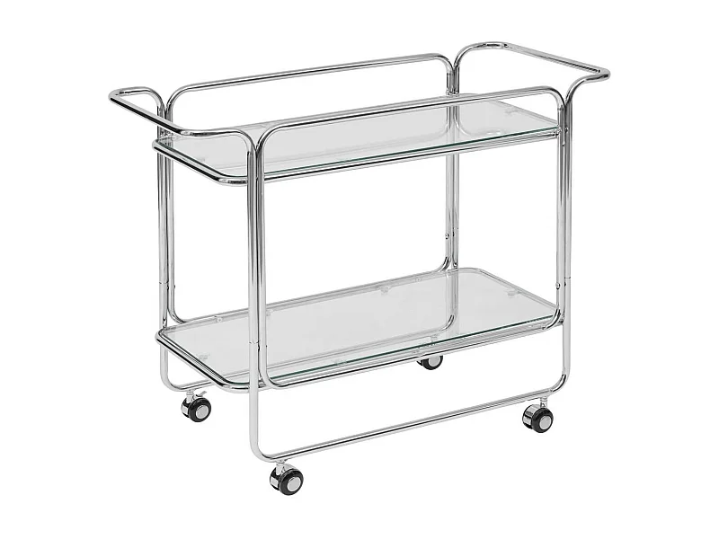Desserte chariot à roues avec plateaux en verre - Longueur 92 x Profondeur 40 x Hauteur 71 cm
