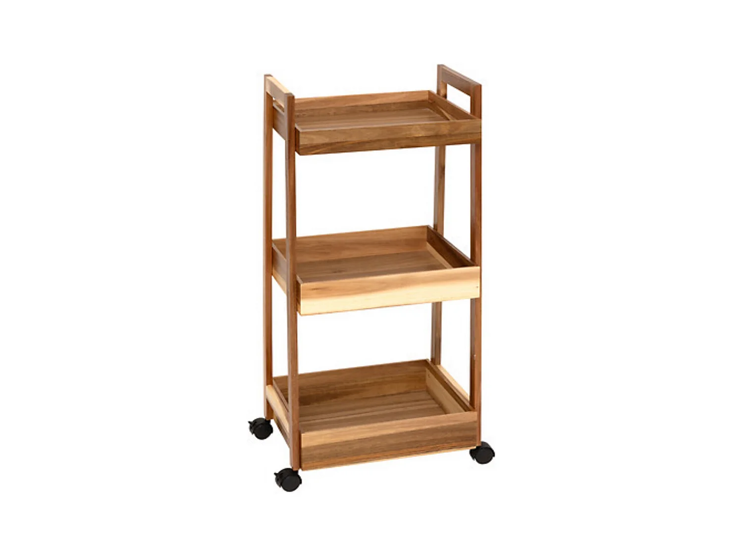 Desserte à roues 3 niveaux en bois d'acacia - Longueur 40 x largeur 30,5 x Hauteur 84,5 cm