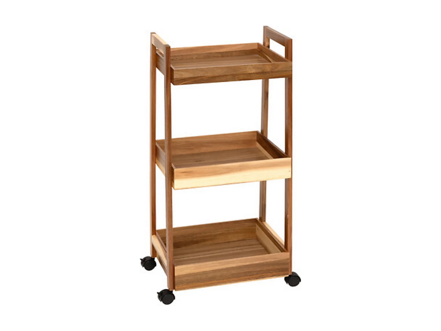 Desserte à roues 3 niveaux en bois d'acacia - Longueur 40 x largeur 30,5 x Hauteur 84,5 cm