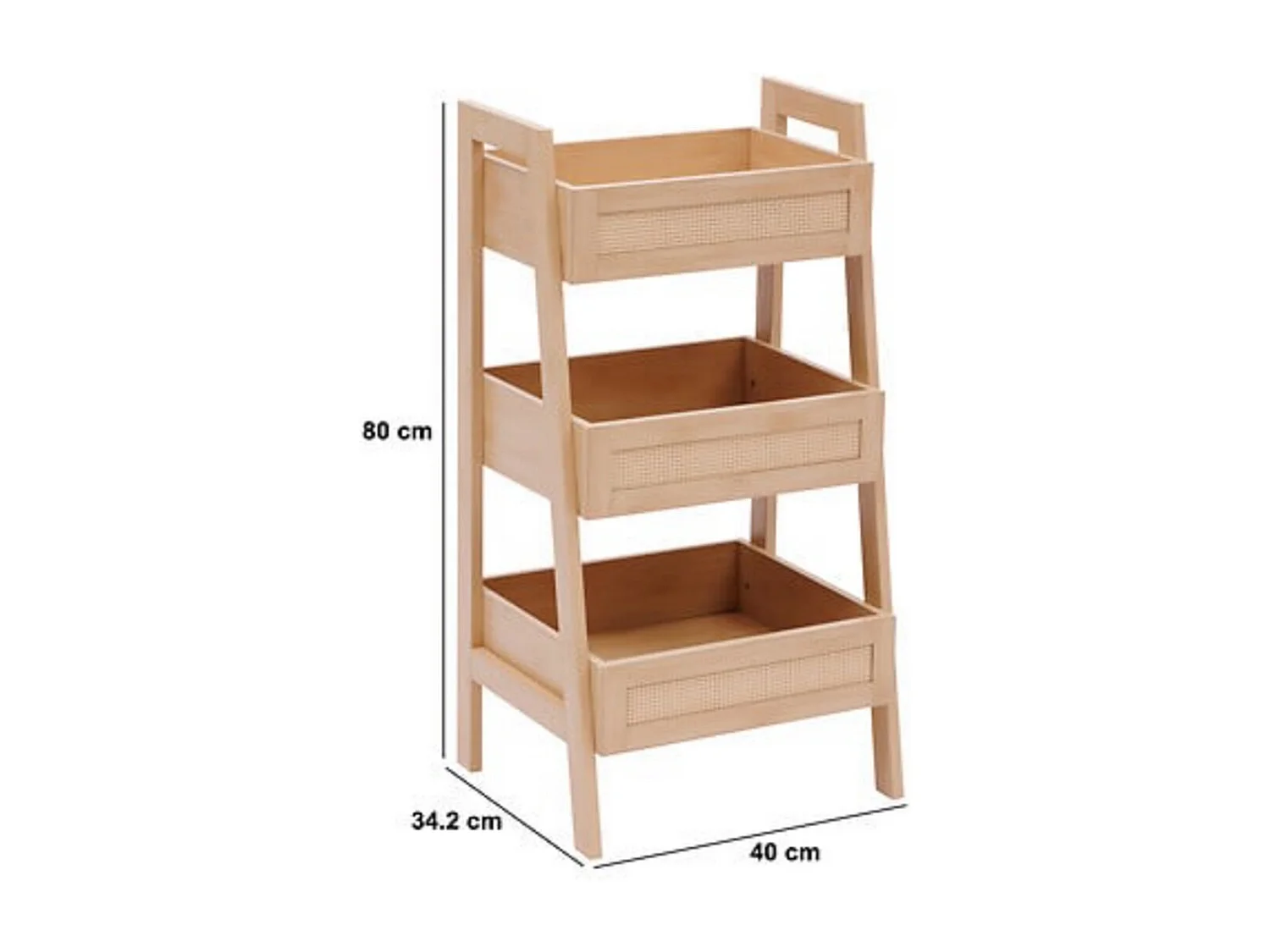 Desserte de 3 compartiments coloris effet bois clair - Longueur 40 x largeur 34,2 x Hauteur 80 cm