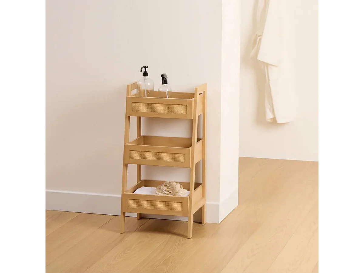 Desserte de 3 compartiments coloris effet bois clair - Longueur 40 x largeur 34,2 x Hauteur 80 cm