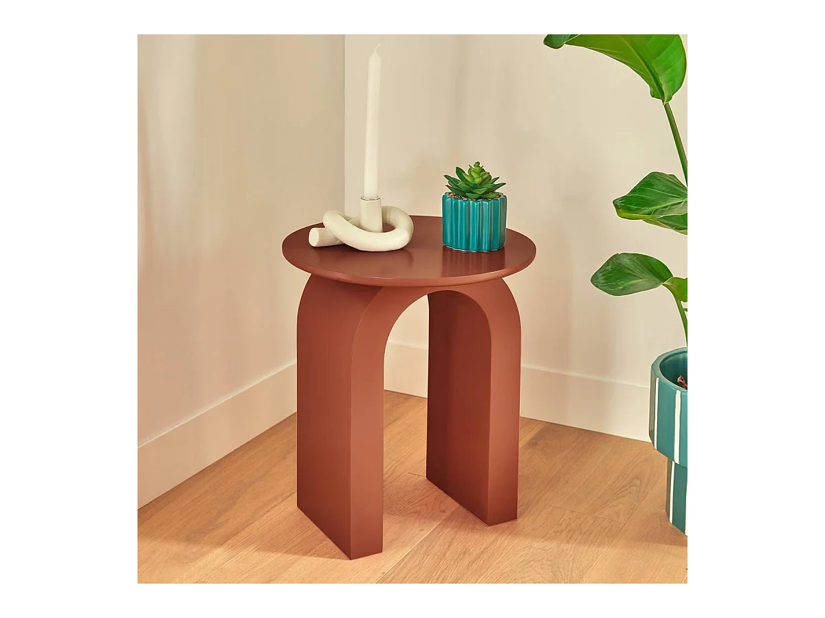 Table d'appoint, table ronde coloris marron - Diamètre 40 x Hauteur 45 cm