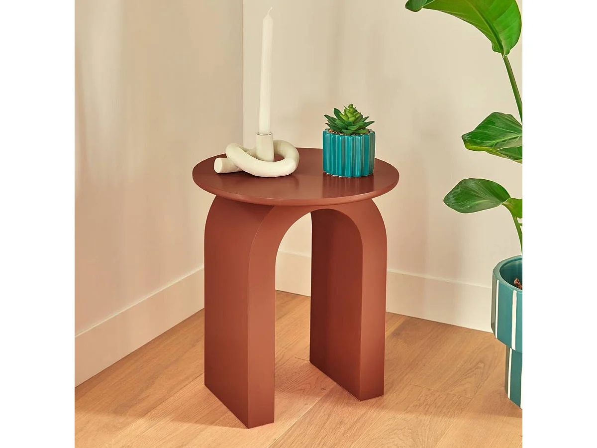 Table d'appoint, table ronde coloris marron - Diamètre 40 x Hauteur 45 cm