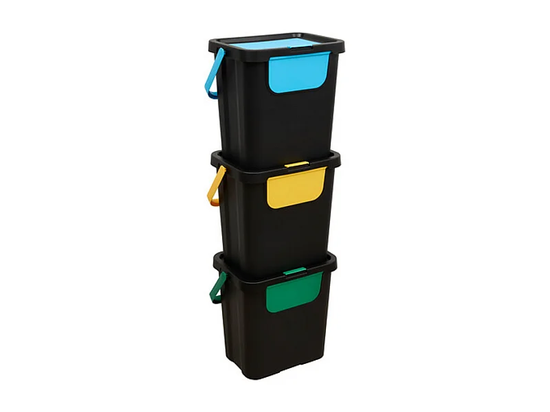 Lot de 3 poubelles de tri 3 Bacs empilables, capacité 24 l - Longueur 26,5 x largeur 38,5 x Hauteur 109 cm