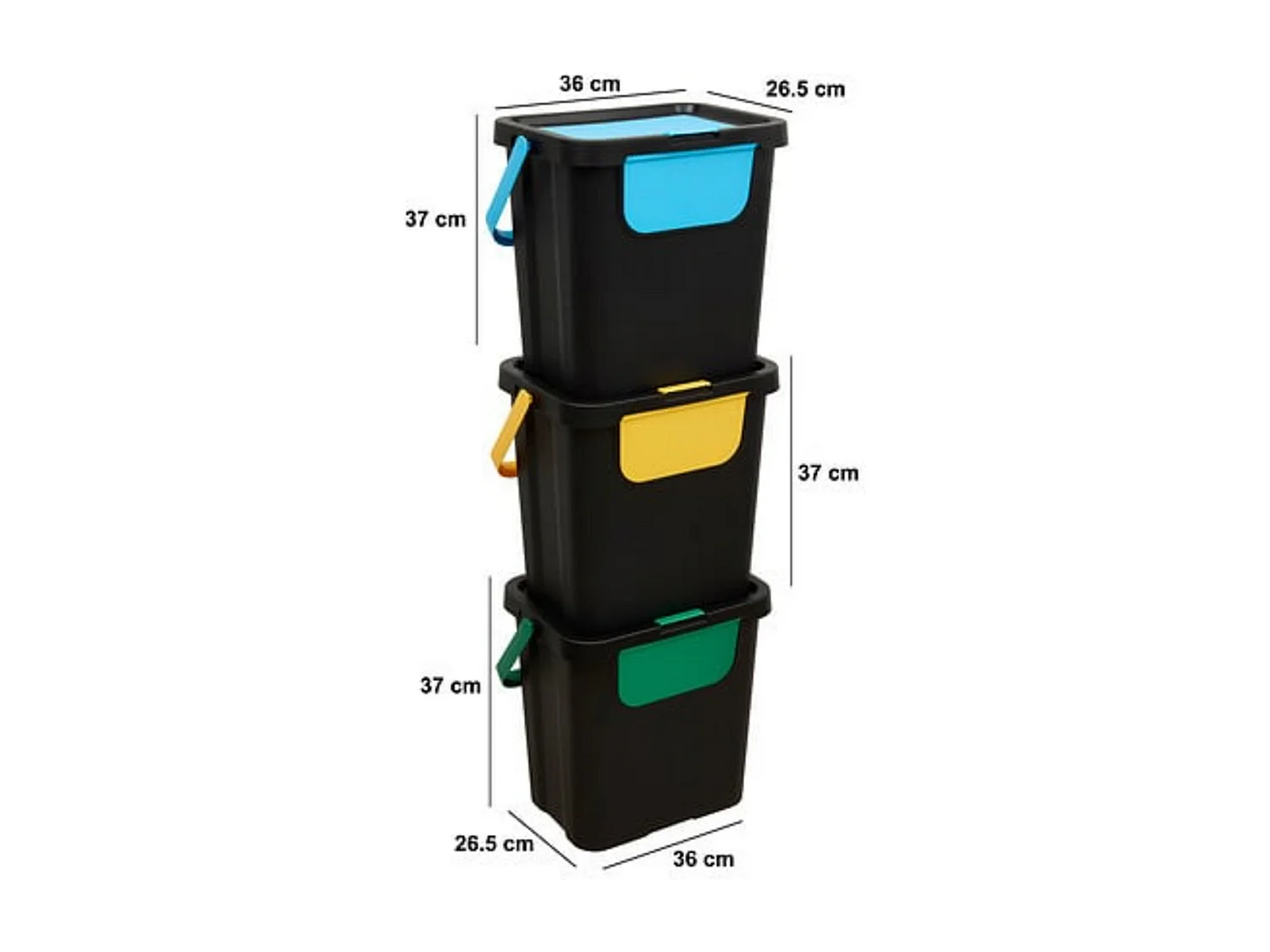 Lot de 3 poubelles de tri 3 Bacs empilables, capacité 24 l - Longueur 26,5 x largeur 38,5 x Hauteur 109 cm
