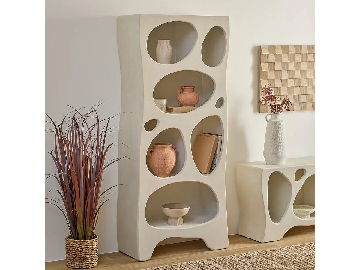 Etagère meuble de rangement coloris ivoire - Longueur 80,5 x Profondeur 36,2 x Hauteur 181,2 cm