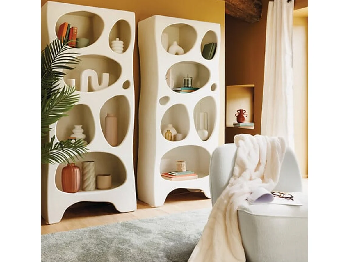 Etagère meuble de rangement coloris ivoire - Longueur 80,5 x Profondeur 36,2 x Hauteur 181,2 cm