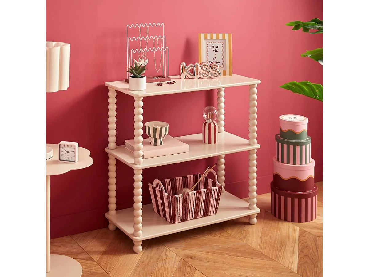 Etagère 3 niveaux avec pieds torsadés coloris ivoire - Longueur 75 x largeur 34 x Hauteur 75 cm