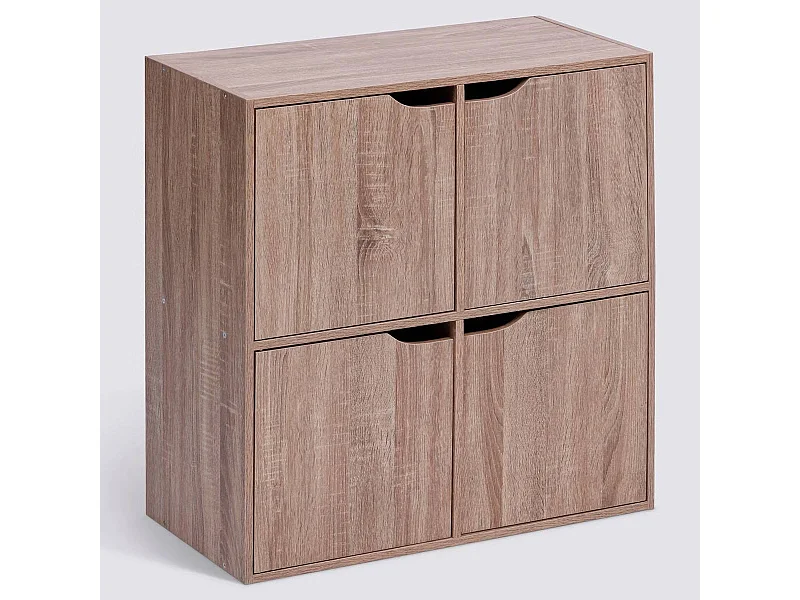 Etagère 4 cases meuble de rangement coloris effet bois clair - Longueur 67,5 x largeur 32 x Hauteur 67,5 cm