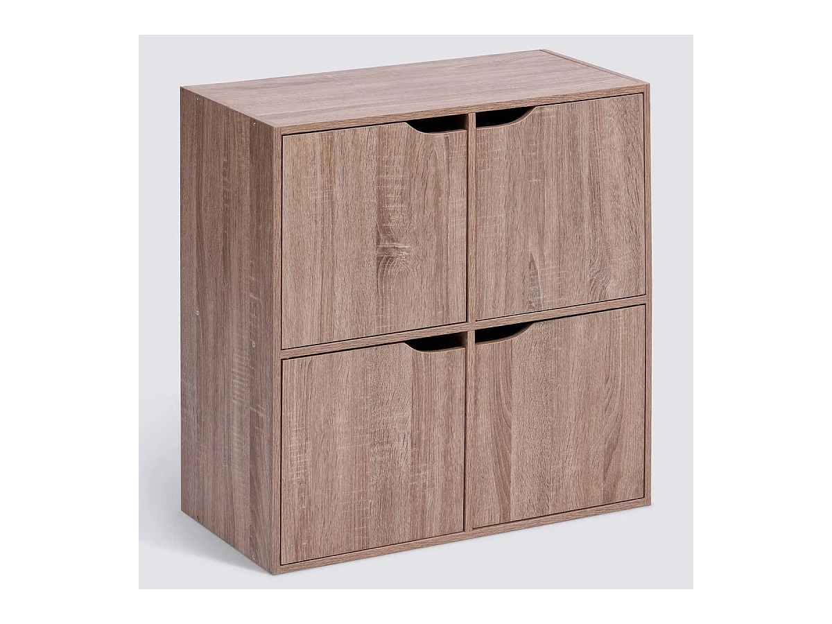 Etagère 4 cases meuble de rangement coloris effet bois clair - Longueur 67,5 x largeur 32 x Hauteur 67,5 cm