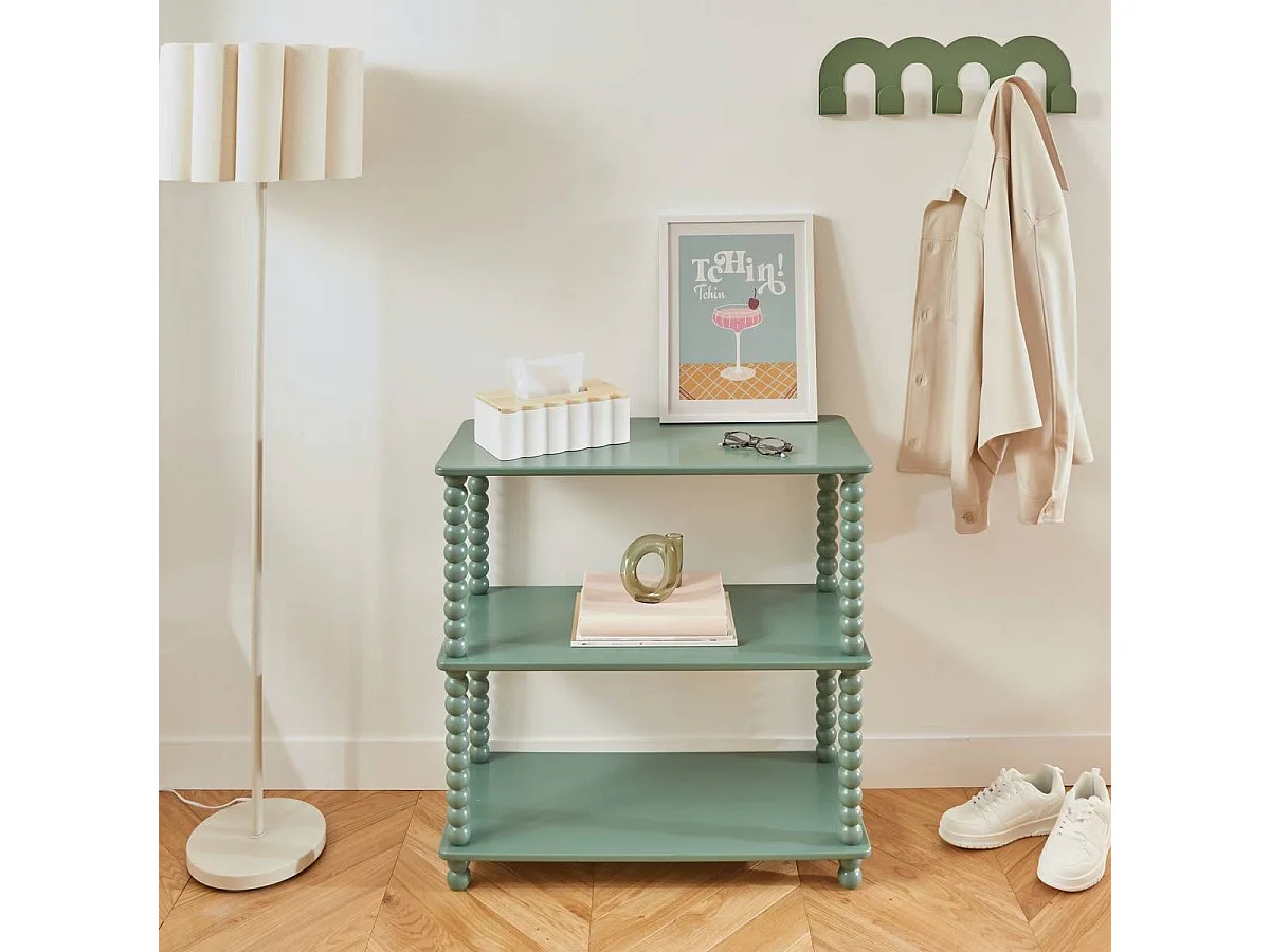 Etagère 3 niveaux avec pieds torsadés coloris vert - Longueur 75 x largeur 34 x Hauteur 75 cm