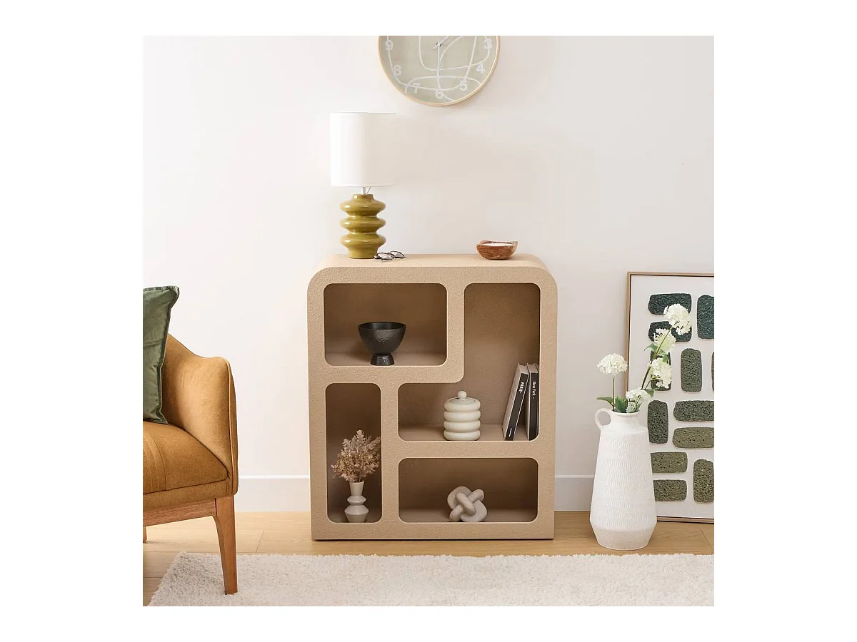 Etagère meuble de rangement 4 niches coloris Beige - Longueur 75 cm x Largeur 30 cm x Hauteur 85 cm