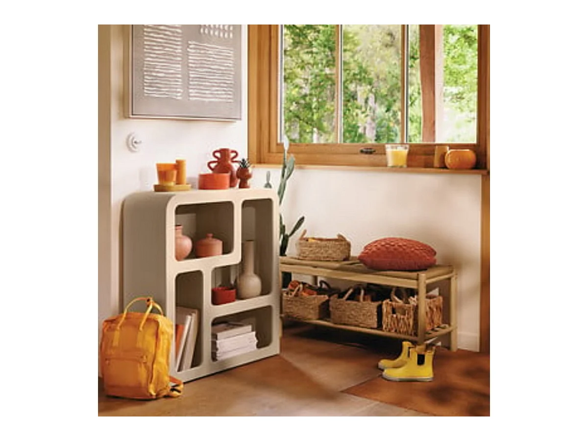Etagère meuble de rangement 4 niches coloris Beige - Longueur 75 cm x Largeur 30 cm x Hauteur 85 cm