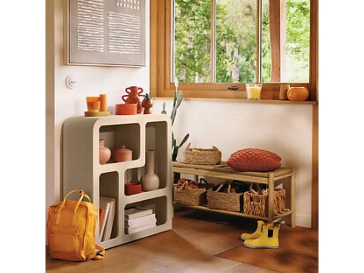 Etagère meuble de rangement 4 niches coloris Beige - Longueur 75 cm x Largeur 30 cm x Hauteur 85 cm