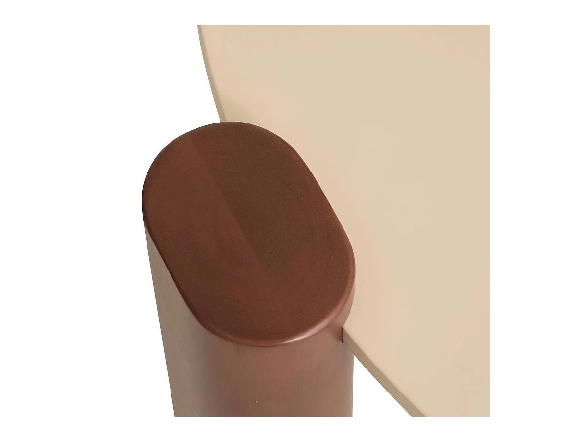 Table basse ronde sur 3 pieds coloris Noyer/Beige - Diamètre 85,5 x Hauteur 43 cm