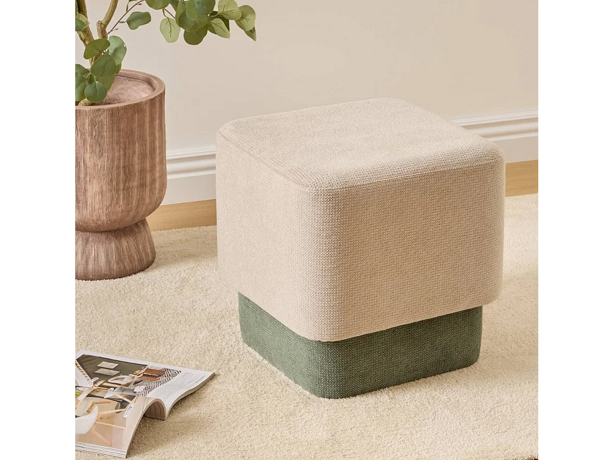 Lot de 2 Poufs carrés empilables coloris sable et vert - Longueur 41 x Profondeur 41 x Hauteur 42 cm