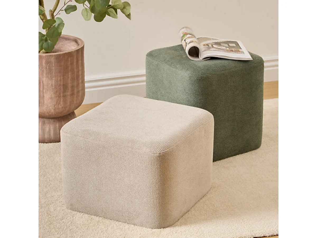 Lot de 2 Poufs carrés empilables coloris sable et vert - Longueur 41 x Profondeur 41 x Hauteur 42 cm