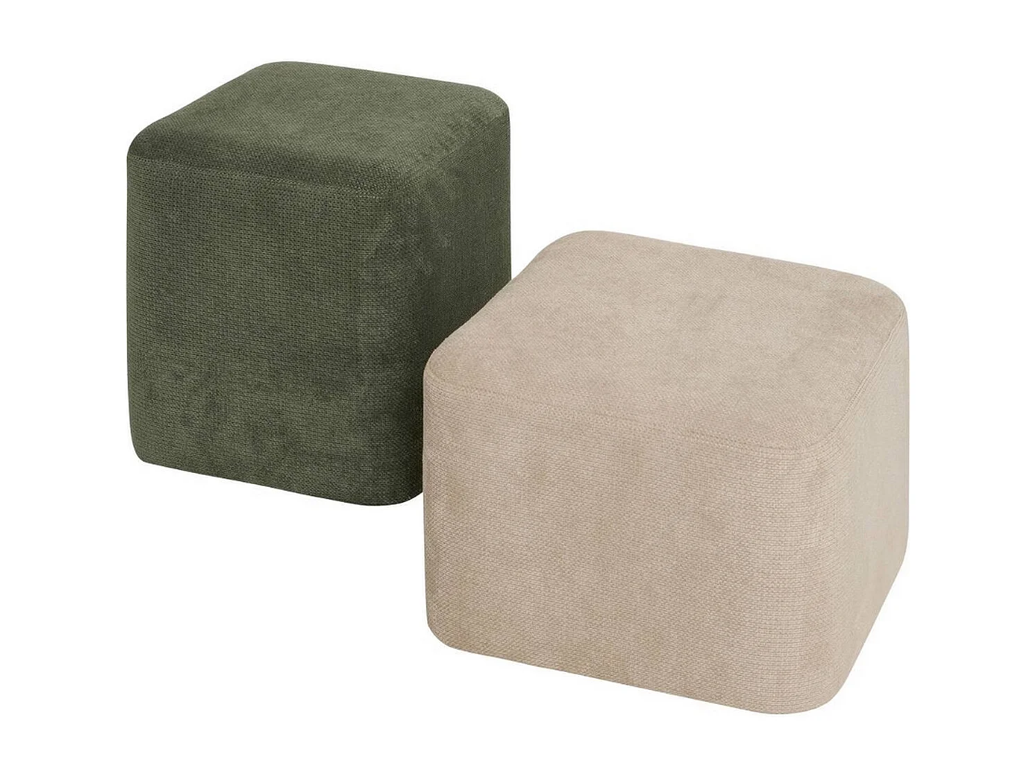 Lot de 2 Poufs carrés empilables coloris sable et vert - Longueur 41 x Profondeur 41 x Hauteur 42 cm