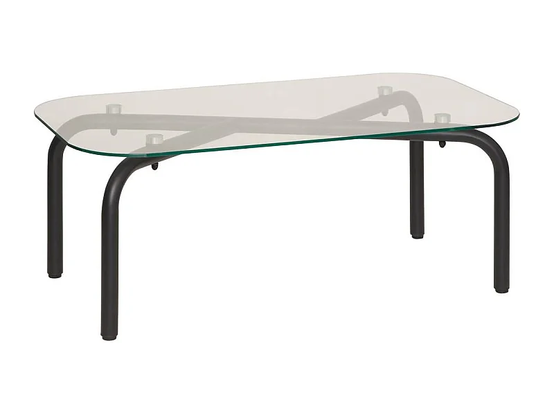 Table basse en verre transparent et pieds en métal noir - Longueur 110 x largeur 60 x Hauteur 44,5 cm