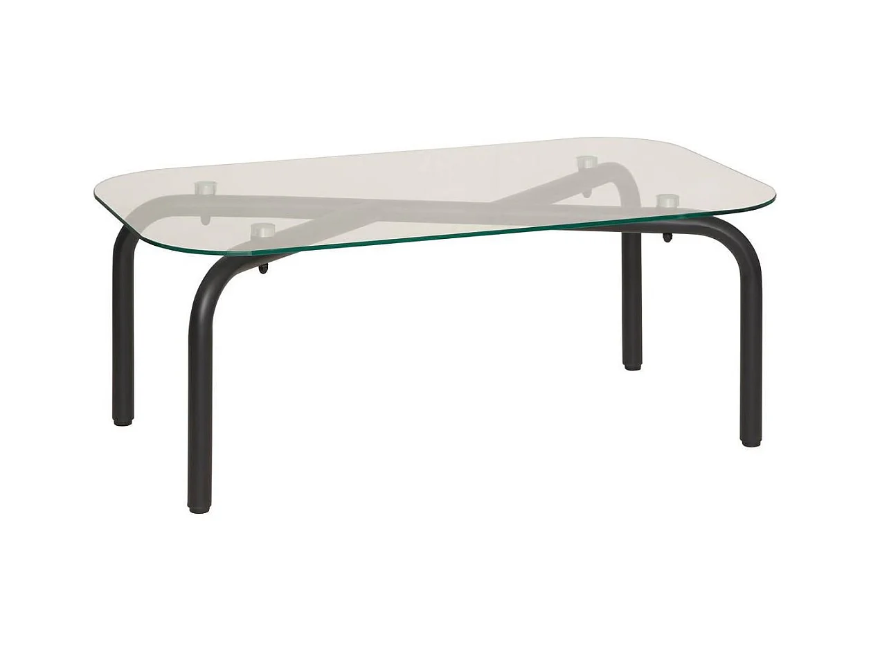 Table basse en verre transparent et pieds en métal noir - Longueur 110 x largeur 60 x Hauteur 44,5 cm