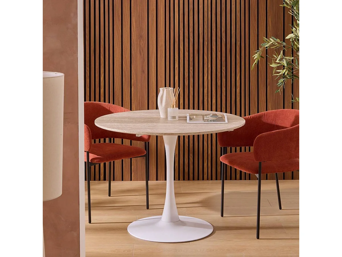 Table à manger ronde avec pieds en acier Blanc - Diamètre 102 x Hauteur 76 cm